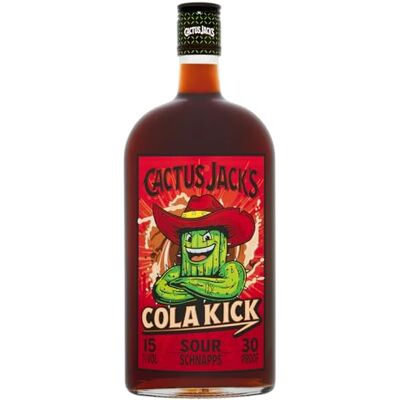 Cactus Jack's Cola Kick sour schnapps, Cola Flavoured Alcohol Liqueur made for shots, mixed alcoholic drinks and cocktails 700ml 15% ABVl Cactus Jack's Cola Kick sour schnapps, Cola Flavoured Alcohol Liqueur made for shots, mixed alcoholic drinks and cocktails 700ml 15% ABVl