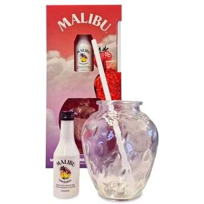 Blue Tree Malibu Coconut Rum Gift Set – 5cl Miniature 18% ABV with Strawberry‑Shaped Glass and Straw – Tropical Coconut Liqueur Gift by Gifts Blue Tree Malibu Coconut Rum Gift Set – 5cl Miniature 18% ABV with Strawberry‑Shaped Glass and Straw – Tropical Coconut Liqueur Gift by Gifts