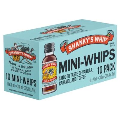 SHANKY'S WHIP Shanky’s Whip Mini-Whips 10 Pack Irish Whiskey Liqueur Miniatures 10 x 20ml Bottles 33% ABV Caramel & Vanilla Flavour Mini Alcohol Gifts, Party Shots SHANKY'S WHIP Shanky’s Whip Mini-Whips 10 Pack Irish Whiskey Liqueur Miniatures 10 x 20ml Bottles 33% ABV Caramel & Vanilla Flavour Mini Alcohol Gifts, Party Shots