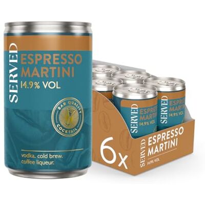 SERVED Espresso Martini Cocktails, 14.9% ABV, 6 x 125ml Cans Premium Quality, Bar Strength, Pre-Mixed & Ready To Drink SERVED Espresso Martini Cocktails, 14.9% ABV, 6 x 125ml Cans Premium Quality, Bar Strength, Pre-Mixed & Ready To Drink