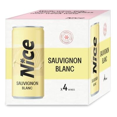 NICE Sauvignon Blanc, Spanish Wine in a Can, Dry, Crisp, Peachy White Wine from La Mancha, Always Good to Go, 4 x 187ml Canned Wine NICE Sauvignon Blanc, Spanish Wine in a Can, Dry, Crisp, Peachy White Wine from La Mancha, Always Good to Go, 4 x 187ml Canned Wine
