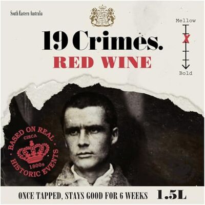 19 Crimes Red Wine Box from South Eastern Australia, 1500ml (alcohol content and Packaging may vary) 19 Crimes Red Wine Box from South Eastern Australia, 1500ml (alcohol content and Packaging may vary)