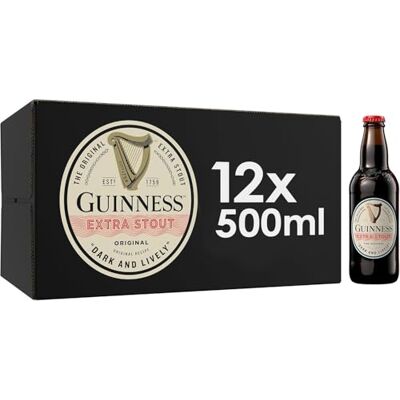Guinness Original Extra Stout, 4.2% vol, 12 x 500ml Beer Bottles, Medium & Balanced, Bitter & Sweet, Rich Creamy Head, Crafted from Quality Malt, Hops & Irish Barley Guinness Original Extra Stout, 4.2% vol, 12 x 500ml Beer Bottles, Medium & Balanced, Bitter & Sweet, Rich Creamy Head, Crafted from Quality Malt, Hops & Irish Barley