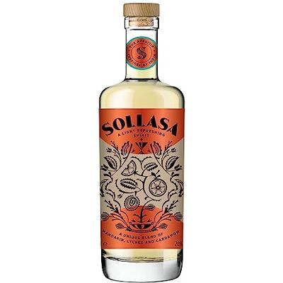 Sollasa aperitif Indian-inspired flavours of mandarin, lychee and cardamom Light spirit at 20% ABV Delicious pairing with food 70cl Sollasa aperitif Indian-inspired flavours of mandarin, lychee and cardamom Light spirit at 20% ABV Delicious pairing with food 70cl