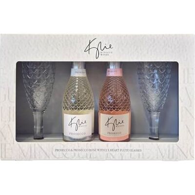 Blue Tree Kylie Minogue Mini Prosecco Gift Set – 2 x 20cl D.O.C (10.5% ABV) & Rosé (11% ABV) with 2 Heart‑Detail Flutes – Elegant Sparkling Duo by Gifts Blue Tree Kylie Minogue Mini Prosecco Gift Set – 2 x 20cl D.O.C (10.5% ABV) & Rosé (11% ABV) with 2 Heart‑Detail Flutes – Elegant Sparkling Duo by Gifts