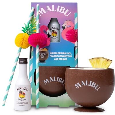 BEAMS INTERNATIONAL Malibu Rum Gift Set Original White 5cl, Coconut Cup & 2x Fun Cocktail Straws Cocktail Rum Gifts for Men, Women Alcohol Gift Set for Birthday, Fathers Day, Girlfriend BEAMS INTERNATIONAL Malibu Rum Gift Set Original White 5cl, Coconut Cup & 2x Fun Cocktail Straws Cocktail Rum Gifts for Men, Women Alcohol Gift Set for Birthday, Fathers Day, Girlfriend