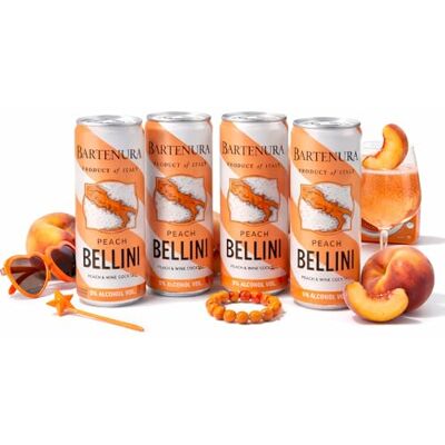 Bartenura Peach Bellini Wine Cocktail Cans – 5% Low Alcohol Vol, Ready-to-Drink Sparkling Peach Wine, Product of Italy, Party Drinks Bartenura Peach Bellini Wine Cocktail Cans – 5% Low Alcohol Vol, Ready-to-Drink Sparkling Peach Wine, Product of Italy, Party Drinks
