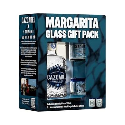 Cazcabel Blanco Tequila Premium Gift Set with Handmade Margarita Glasses, Premium Mexican Tequila for Cocktails & Gifting, 100% Blue Weber Agave, Additive Free, 38% ABV, 70 cl Cazcabel Blanco Tequila Premium Gift Set with Handmade Margarita Glasses, Premium Mexican Tequila for Cocktails & Gifting, 100% Blue Weber Agave, Additive Free, 38% ABV, 70 cl