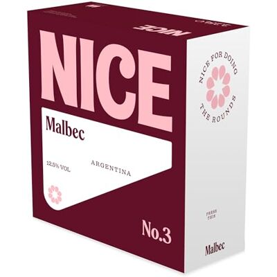 NICE Malbec, Argentinian Wine Box, Juicy & Fruity Red Wine from Mendoza Region, Darkly Fruity, Wicked Depth, 1 x 2.25L Boxed Wine NICE Malbec, Argentinian Wine Box, Juicy & Fruity Red Wine from Mendoza Region, Darkly Fruity, Wicked Depth, 1 x 2.25L Boxed Wine