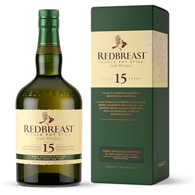 Redbreast 15 Year Old Irish Whiskey, 46% ABV, 70cl with Giftbox Single Pot Still, Rich Sherry & Bourbon Oak Maturation, Dried Fruit & Spice Notes, Long Smooth Finish, Gold Winner Redbreast 15 Year Old Irish Whiskey, 46% ABV, 70cl with Giftbox Single Pot Still, Rich Sherry & Bourbon Oak Maturation, Dried Fruit & Spice Notes, Long Smooth Finish, Gold Winner