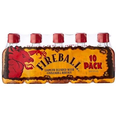 FIREBALL Cinnamon Whisky Liqueur, 5cl x10, 33% ABV, America's #1 Shot Brand Canadian Whisky with Real Cinnamon, Spicy Flavour, Ideal for Shots, Mixed Drinks & Cocktails, for Pre-Drinks and Parties FIREBALL Cinnamon Whisky Liqueur, 5cl x10, 33% ABV, America's #1 Shot Brand Canadian Whisky with Real Cinnamon, Spicy Flavour, Ideal for Shots, Mixed Drinks & Cocktails, for Pre-Drinks and Parties