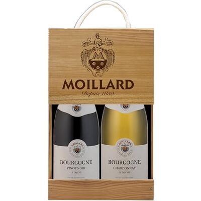 Moillard Gift box Chardonnay and Pinot Noir, Burgundy red and white wines in wooden case (2 x 0.75L) Moillard Gift box Chardonnay and Pinot Noir, Burgundy red and white wines in wooden case (2 x 0.75L)