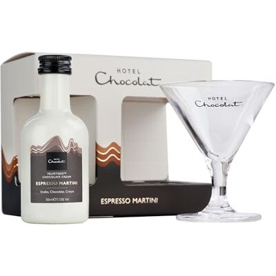 Hotel Chocolat Miniature Espresso Martini Velvetised Cream Liqueur, Premium Gift Set including 5cl Espresso Martini Velvetised Cream with Branded Martini Glass Hotel Chocolat Miniature Espresso Martini Velvetised Cream Liqueur, Premium Gift Set including 5cl Espresso Martini Velvetised Cream with Branded Martini Glass
