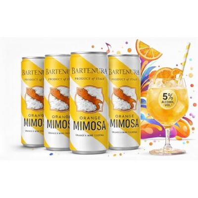 Bartenura Mimosa Orange Wine Cocktail – Low Alcohol, Ready-To-Drink, Pack of 4 Cans, 5% Alcohol Vol, Italian Wine Beverage Bartenura Mimosa Orange Wine Cocktail – Low Alcohol, Ready-To-Drink, Pack of 4 Cans, 5% Alcohol Vol, Italian Wine Beverage