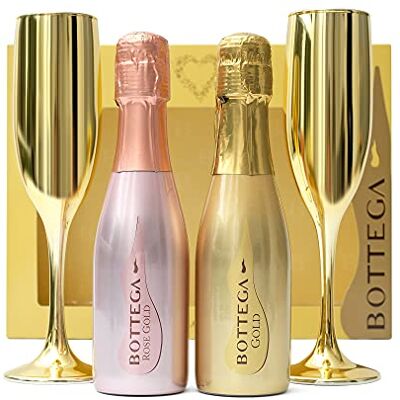 BEAMS INTERNATIONAL Bottega Prosecco Gift Set Luxury Rose Gold & Gold DOC,2 x 20cl Miniature Bottles, 2 x Champagne Flute Glasses Pink Prosecco Gifts For Women, Birthday, Alcohol Gift Set BEAMS INTERNATIONAL Bottega Prosecco Gift Set Luxury Rose Gold & Gold DOC,2 x 20cl Miniature Bottles, 2 x Champagne Flute Glasses Pink Prosecco Gifts For Women, Birthday, Alcohol Gift Set