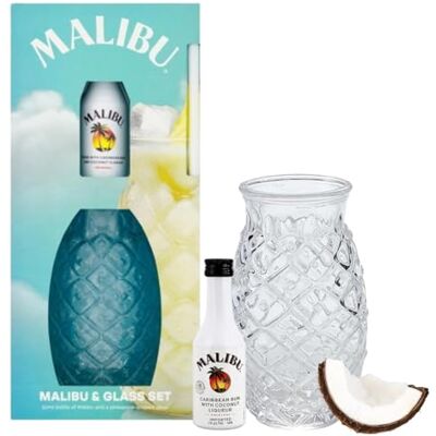 Blue Tree Malibu Coconut Rum Gift Set – 5cl Miniature 18% ABV with Pineapple‑Shaped Glass – Tropical Coconut Liqueur Gift by Gifts Blue Tree Malibu Coconut Rum Gift Set – 5cl Miniature 18% ABV with Pineapple‑Shaped Glass – Tropical Coconut Liqueur Gift by Gifts