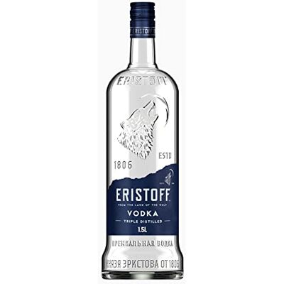 Eristoff Premium Vodka, 37.5% ABV, 150cL / 1.5L, Charcoal Filtered, Triple Distilled Vodka Spirit Eristoff Premium Vodka, 37.5% ABV, 150cL / 1.5L, Charcoal Filtered, Triple Distilled Vodka Spirit