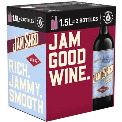Jam Shed Shiraz Red Wine 12.5% ABV 1.5L Boxed Wine Rich, Jammy and Smooth Jam Shed Shiraz Red Wine 12.5% ABV 1.5L Boxed Wine Rich, Jammy and Smooth