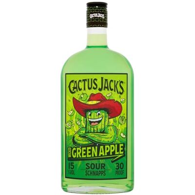 Cactus Jack's Wicked Green Apple flavour sour schnapps liqueur made for shots, mixed alcoholic drinks and cocktails 700ml 15% ABV Cactus Jack's Wicked Green Apple flavour sour schnapps liqueur made for shots, mixed alcoholic drinks and cocktails 700ml 15% ABV