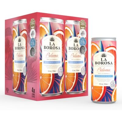 La Borosa Paloma Cocktails Ready-to-Serve Non-Alcoholic Tequila Alternative, 4 x 250ml (4 pack) La Borosa Paloma Cocktails Ready-to-Serve Non-Alcoholic Tequila Alternative, 4 x 250ml (4 pack)