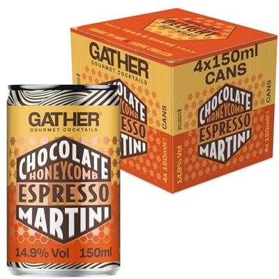 Gather Cocktails GATHER Chocolate Honeycomb Espresso Martini 4 x150ml Canned Cocktails 14.9% ABV Rich Chocolate, Sweet Honeycomb, Bold Coffee Premium vodka Vegan and Allergen Free Cocktail Pack Gather Cocktails GATHER Chocolate Honeycomb Espresso Martini 4 x150ml Canned Cocktails 14.9% ABV Rich Chocolate, Sweet Honeycomb, Bold Coffee Premium vodka Vegan and Allergen Free Cocktail Pack