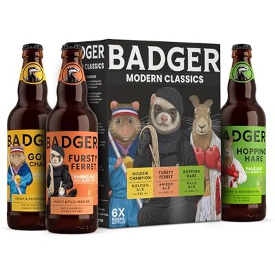 Badger Beers Modern Classics Mixed Beer Multipack (4-4.5% ABV) Golden Ale, Amber Ale & Pale Ale Ale gift set of 6 x 500ml beer bottles Badger Beers Modern Classics Mixed Beer Multipack (4-4.5% ABV) Golden Ale, Amber Ale & Pale Ale Ale gift set of 6 x 500ml beer bottles