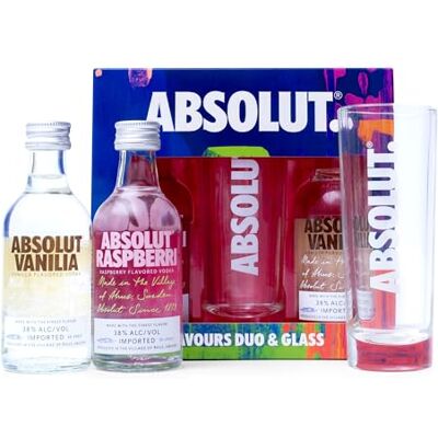 BEAMS INTERNATIONAL Absolut Flavoured Vodka Duo & Glass Set, 1x 50ml Vanilla, 1x5cl Raspberry, Alcohol Miniatures with Mini Shots Glass Birthday Vodka Gift Set for Men and Women BEAMS INTERNATIONAL Absolut Flavoured Vodka Duo & Glass Set, 1x 50ml Vanilla, 1x5cl Raspberry, Alcohol Miniatures with Mini Shots Glass Birthday Vodka Gift Set for Men and Women
