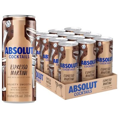 Absolut Cocktails Espresso Martini Ready to Drink Cocktail Swedish Vodka Premixed Vodka Cocktail Rich Coffee Flavour Ready to serve Case of 12 x 200ml Absolut Cocktails Espresso Martini Ready to Drink Cocktail Swedish Vodka Premixed Vodka Cocktail Rich Coffee Flavour Ready to serve Case of 12 x 200ml
