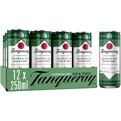Tanqueray London Dry Gin & Tonic 12 x 250ml Pre-Mixed Cans Gin Botanicals Mixed with Tonic Enjoy Chilled or in a Glass Balanced Flavour Tanqueray London Dry Gin & Tonic 12 x 250ml Pre-Mixed Cans Gin Botanicals Mixed with Tonic Enjoy Chilled or in a Glass Balanced Flavour