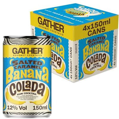 Gather Cocktails GATHER Salted Caramel Banana Colada 4 x150ml Canned Cocktails Ripe Banana, Salted Caramel White Rum 12% ABV Vegan and Allergen Free Cocktail Pack Gather Cocktails GATHER Salted Caramel Banana Colada 4 x150ml Canned Cocktails Ripe Banana, Salted Caramel White Rum 12% ABV Vegan and Allergen Free Cocktail Pack