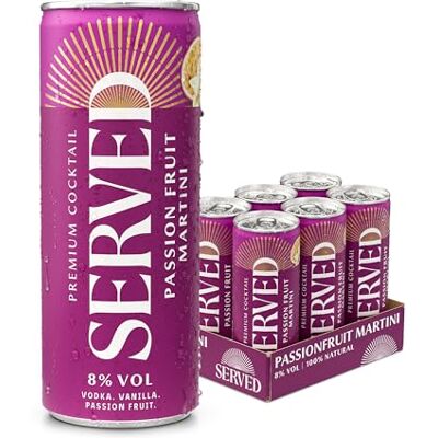 SERVED Passion Fruit Martini Cocktail, 8% ABV, Premium Bar Quality Cocktails, Pre-Mixed & Ready To Drink, 6 x 250ml Cans SERVED Passion Fruit Martini Cocktail, 8% ABV, Premium Bar Quality Cocktails, Pre-Mixed & Ready To Drink, 6 x 250ml Cans