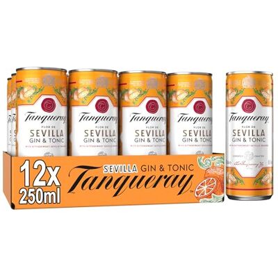 Tanqueray Flor de Sevilla Gin & Tonic 6.5% vol 12 x 250ml Ready to Drink Cans Bittersweet Taste of Seville Oranges & London Dry Gin Mixed with Tonic Tanqueray Flor de Sevilla Gin & Tonic 6.5% vol 12 x 250ml Ready to Drink Cans Bittersweet Taste of Seville Oranges & London Dry Gin Mixed with Tonic