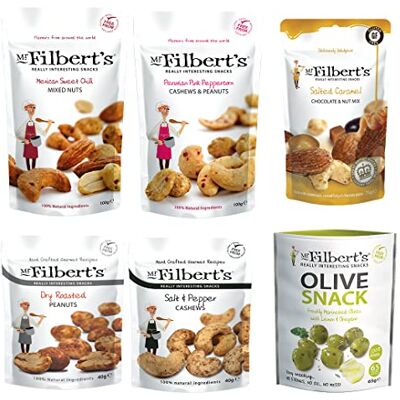 Mr Filbert's Snack Selection Box, 6 Pack Mixed Snacks with Nuts, Olives and Pocket Snacks, Savoury Variety Snack Set Mr Filbert's Snack Selection Box, 6 Pack Mixed Snacks with Nuts, Olives and Pocket Snacks, Savoury Variety Snack Set