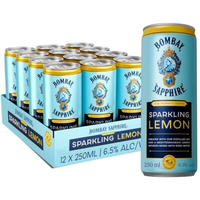 Sapphire Sparkling Lemon Gin RTD Canned Cocktail, 6.5%ABV, 12x25cl Ready-To-Drink Cocktail Can, Made with London Dry Gin, Infused with Natural Flavour of Mediterranean Lemons, 12x250ml Sapphire Sparkling Lemon Gin RTD Canned Cocktail, 6.5%ABV, 12x25cl Ready-To-Drink Cocktail Can, Made with London Dry Gin, Infused with Natural Flavour of Mediterranean Lemons, 12x250ml