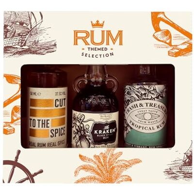 Blue Tree Spiced and Flavoured Rum Selection Trio Gift Set Cut to the Spiced Rum 37.5% ABV, Kraken 40% ABV & Trash & Treasure Tropical Rum 37.5% ABV – 3 x 5cl Spiced Rum Miniatures by Gifts Blue Tree Spiced and Flavoured Rum Selection Trio Gift Set Cut to the Spiced Rum 37.5% ABV, Kraken 40% ABV & Trash & Treasure Tropical Rum 37.5% ABV – 3 x 5cl Spiced Rum Miniatures by Gifts