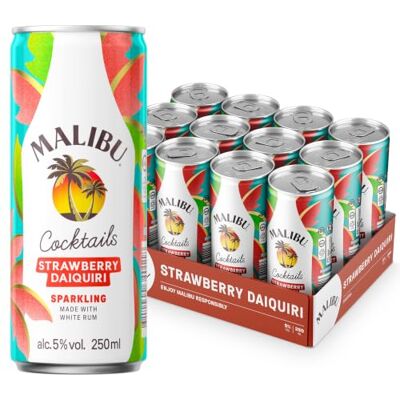 Malibu Strawberry Daiquiri Cans Pre-Mixed Ready to Drink Rum Cocktail Fruity Summer Drink Case of 12 x 250ml Malibu Strawberry Daiquiri Cans Pre-Mixed Ready to Drink Rum Cocktail Fruity Summer Drink Case of 12 x 250ml