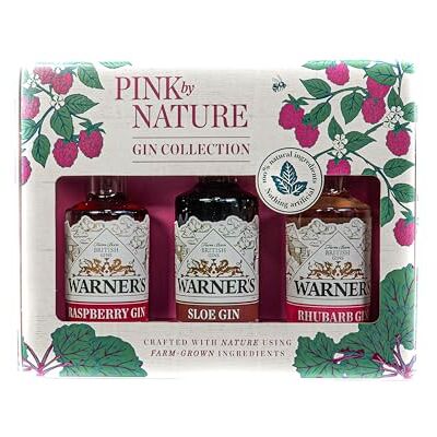 Warner's Distillery Warner's Pink by Nature Gin Gift Set 3 x 5cl Mini Bottles of Natural Berry-Flavoured Floral Alcohol Drinks: Sloe (30% ABV), Raspberry (40% ABV), Rhubarb (40% ABV) Warner's Distillery Warner's Pink by Nature Gin Gift Set 3 x 5cl Mini Bottles of Natural Berry-Flavoured Floral Alcohol Drinks: Sloe (30% ABV), Raspberry (40% ABV), Rhubarb (40% ABV)