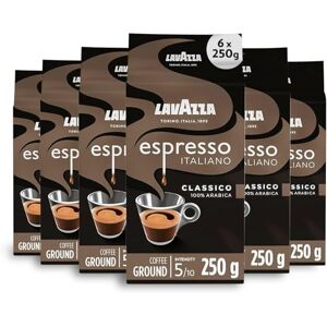 Lavazza , Espresso Italiano Classico, Ground Coffee, 6 Packs of 250g, Ideal for Moka Pot or Filtered Coffee, Sweet & Aromatic Taste, Intensity 5/10, Flowery & Fruity Notes, 100% Arabica, Light Roast Lavazza , Espresso Italiano Classico, Ground Coffee, 6 Packs of 250g, Ideal for Moka Pot or Filtered Coffee, Sweet & Aromatic Taste, Intensity 5/10, Flowery & Fruity Notes, 100% Arabica, Light Roast