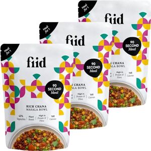 Fiid 100% Natural Vegan Microwave Ready Meals - Indian Chickpea & Lentil Chana Masala - 3 x 275g (Vegetarian Food Pouch, High in Fibre & Protein, Low in Sugar, Gluten Free)