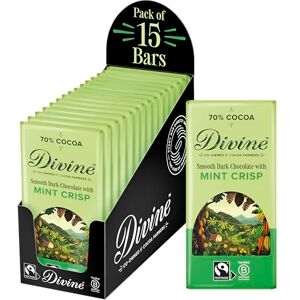 Divine 70% Cocoa Dark Chocolate with Mint Crisp 15 x 90g Bars – Fairtrade Dark Chocolate – Crunchy Mint Crisp Pieces – Ethical Premium Chocolate Divine 70% Cocoa Dark Chocolate with Mint Crisp 15 x 90g Bars – Fairtrade Dark Chocolate – Crunchy Mint Crisp Pieces – Ethical Premium Chocolate