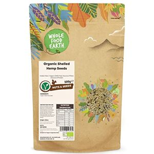 Wholefood Earth Organic Shelled Hemp Seeds – 500g   Hulled   Raw   Vegan   GMO Free   Source of Fibre   Source of Protein   Certified Organic