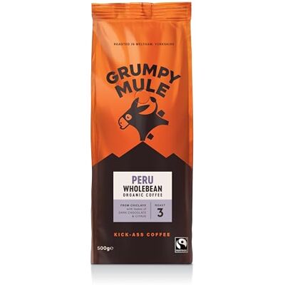 Grumpy Mule Peru Café Feminino Organic (Whole Coffee Beans) with notes of Dark Chocolate and Citrus 500g Grumpy Mule Peru Café Feminino Organic (Whole Coffee Beans) with notes of Dark Chocolate and Citrus 500g
