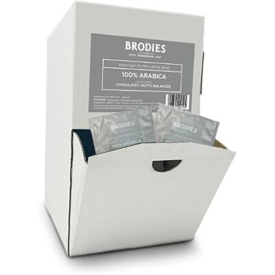 Brodies 100% Arabica Filter Coffee Bags 1 Dispenser Box of 100 Coffee Bags Brodies 100% Arabica Filter Coffee Bags 1 Dispenser Box of 100 Coffee Bags