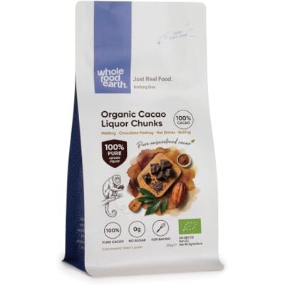 Wholefood Earth Organic Cacao Liquor Chunks 250g 100% Pure Cacao Mass Raw Cacao Paste for Chocolate Making & Baking Vegan No Added Sugar Certified Organic Wholefood Earth Organic Cacao Liquor Chunks 250g 100% Pure Cacao Mass Raw Cacao Paste for Chocolate Making & Baking Vegan No Added Sugar Certified Organic