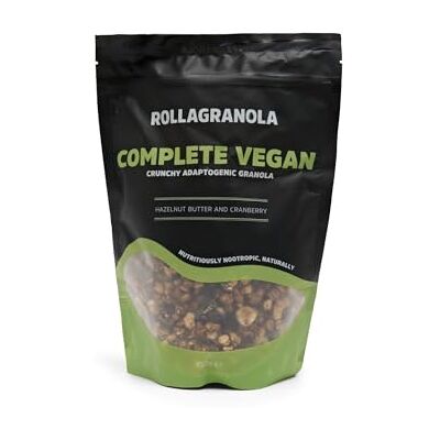 Rollagranola Complete Vegan Hazelnut Butter & Cranberry Granola 6 Pack of 350g. Gluten Free & Suitable For A Vegan Diet. Crunchy Adaptogenic Granola. Nutritiously Nootropic Naturally. Rollagranola Complete Vegan Hazelnut Butter & Cranberry Granola 6 Pack of 350g. Gluten Free & Suitable For A Vegan Diet. Crunchy Adaptogenic Granola. Nutritiously Nootropic Naturally.