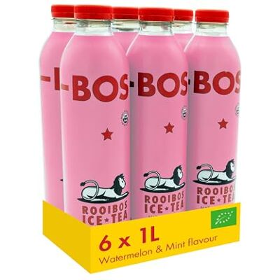 BOS Organic Watermelon & Mint Flavoured Caffeine Free Rooi Ice Tea, Cooling Summer Favourite Tea Drink, 1L (Pack of 6) BOS Organic Watermelon & Mint Flavoured Caffeine Free Rooi Ice Tea, Cooling Summer Favourite Tea Drink, 1L (Pack of 6)