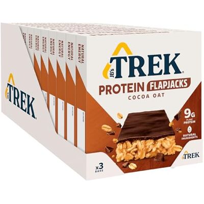 JB's TREK Protein Flapjack Cocoa Oat 36x50g Plant-Based Protein, Vegan Plant-based protein bar for breakfast, lunchboxes or an on-the-go snack; vegan. JB's TREK Protein Flapjack Cocoa Oat 36x50g Plant-Based Protein, Vegan Plant-based protein bar for breakfast, lunchboxes or an on-the-go snack; vegan.