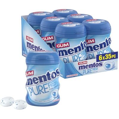 MENTOS Pure Fresh Fresh Mint Chewing Gum 35 Pieces – Sugar-Free, Refreshing, Gluten-Free Sweet Treat, with Xylitol, 90 g (Pack of 6) MENTOS Pure Fresh Fresh Mint Chewing Gum 35 Pieces – Sugar-Free, Refreshing, Gluten-Free Sweet Treat, with Xylitol, 90 g (Pack of 6)