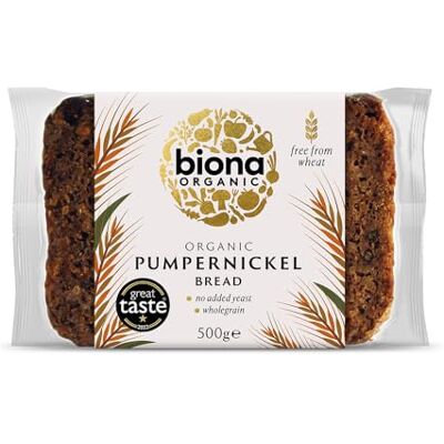 Biona Organic Pumpernickel Bread 500g, Pack of 9 100% Organic, Wheat Free, High Fibre, Naturally Vegan Biona Organic Pumpernickel Bread 500g, Pack of 9 100% Organic, Wheat Free, High Fibre, Naturally Vegan