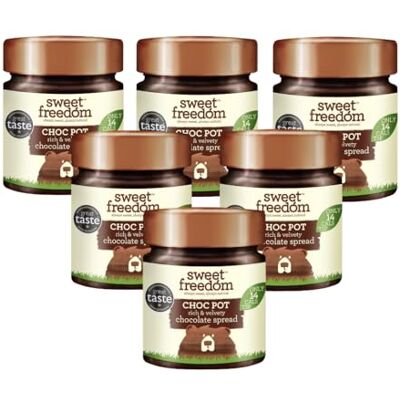 Sweet Freedom Choc Pot Chocolate 250 g Jar – Vegan Cocoa Spread, Naturally Sweetened with Fruits for Pancakes, Waffles, Baking and Desserts, Only 14 calories per teaspoon (Pack of 6) Sweet Freedom Choc Pot Chocolate 250 g Jar – Vegan Cocoa Spread, Naturally Sweetened with Fruits for Pancakes, Waffles, Baking and Desserts, Only 14 calories per teaspoon (Pack of 6)